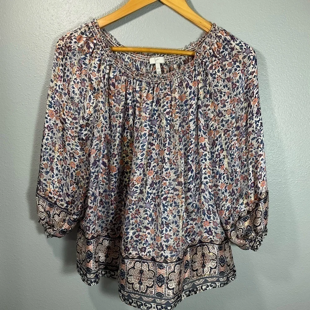 JOIE Bamboo Off-the-shoulder Striped Blouse In Light Apricot size XS T20